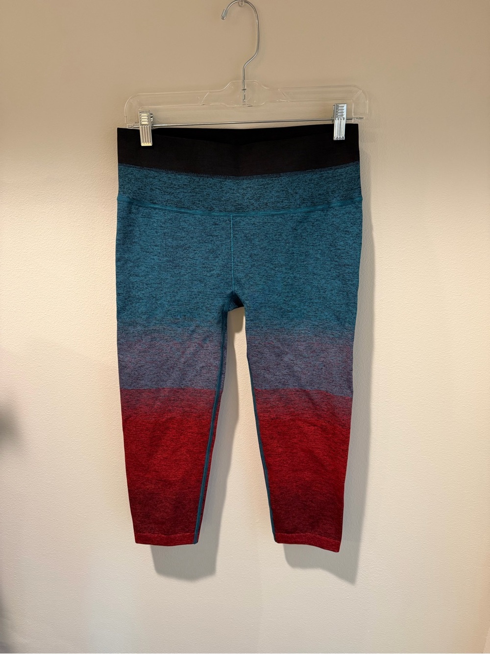 Athleta Ombre Leggings - Teal, Gray & Red with Black Waistband